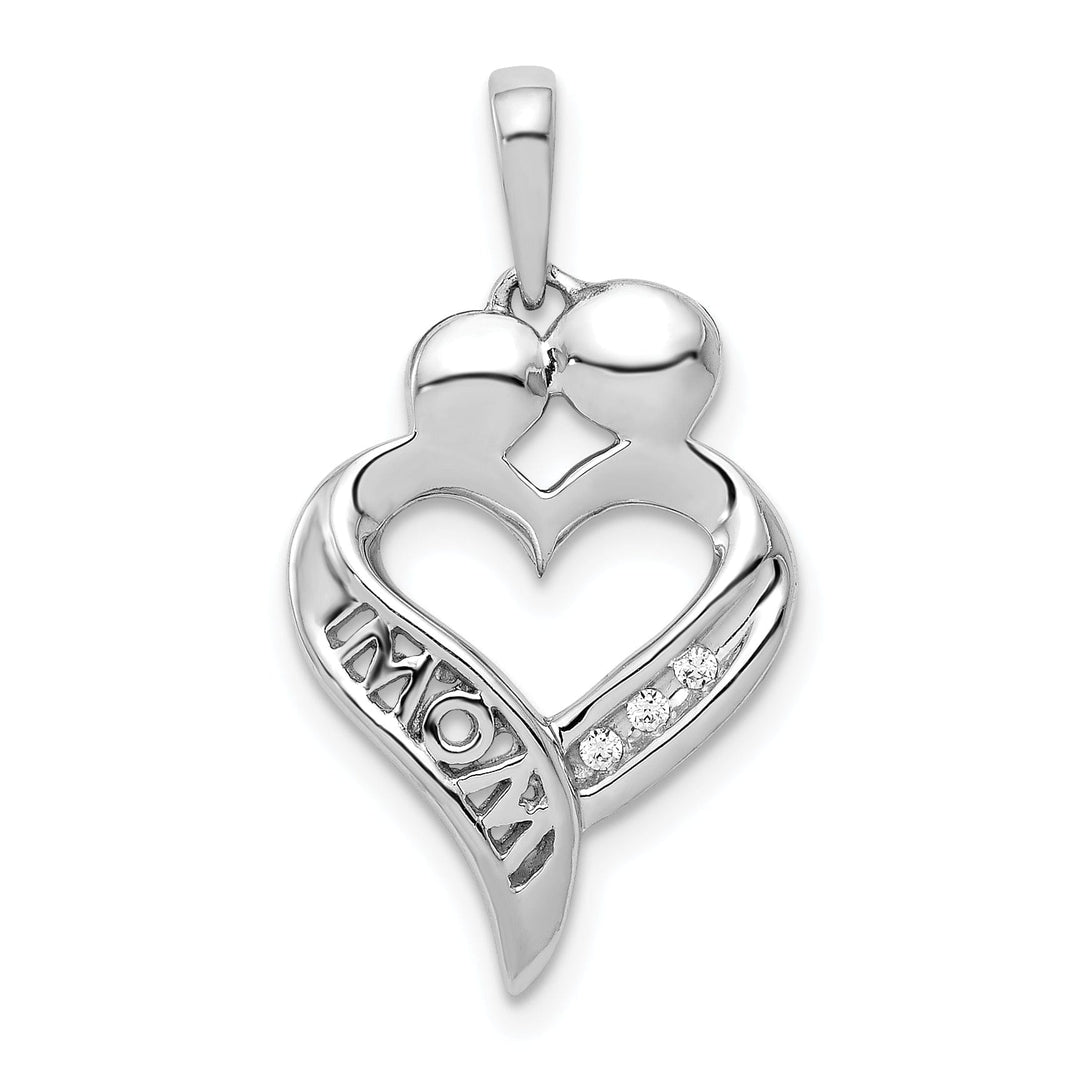 14k White Gold Polished Finish Open Back 0.018-CT Diamond MOM Heart Design Charm Pendant