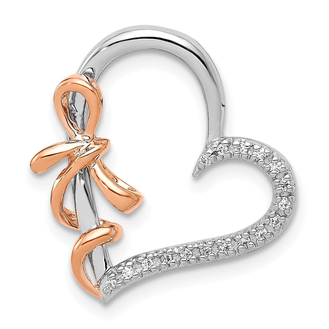 14k White, Rose Gold Closed Back Polished Finish 0.06-CT Diamond Polished Heart with Fancy Bow Design Chain Slide Pendant will not fit on Omega Chain