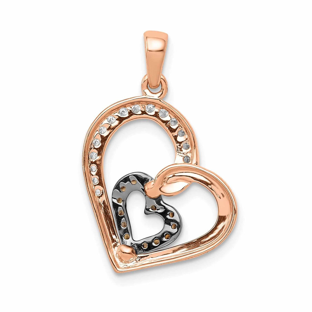 14k Rose Gold Polished Finish Open Back Champagne and White 0.202-CT Diamonds Heart in Heart Design Charm Pendant