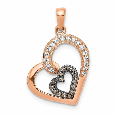14k Rose Gold Polished Finish Open Back Champagne and White 0.202-CT Diamonds Heart in Heart Design Charm Pendant