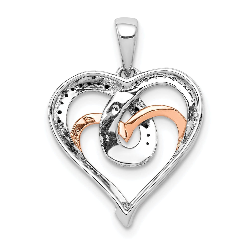 14k White Rose Gold Polished Finish with White & Black 0.11-CT Diamonds Heart In Heart Fancy Design Charm Pendant