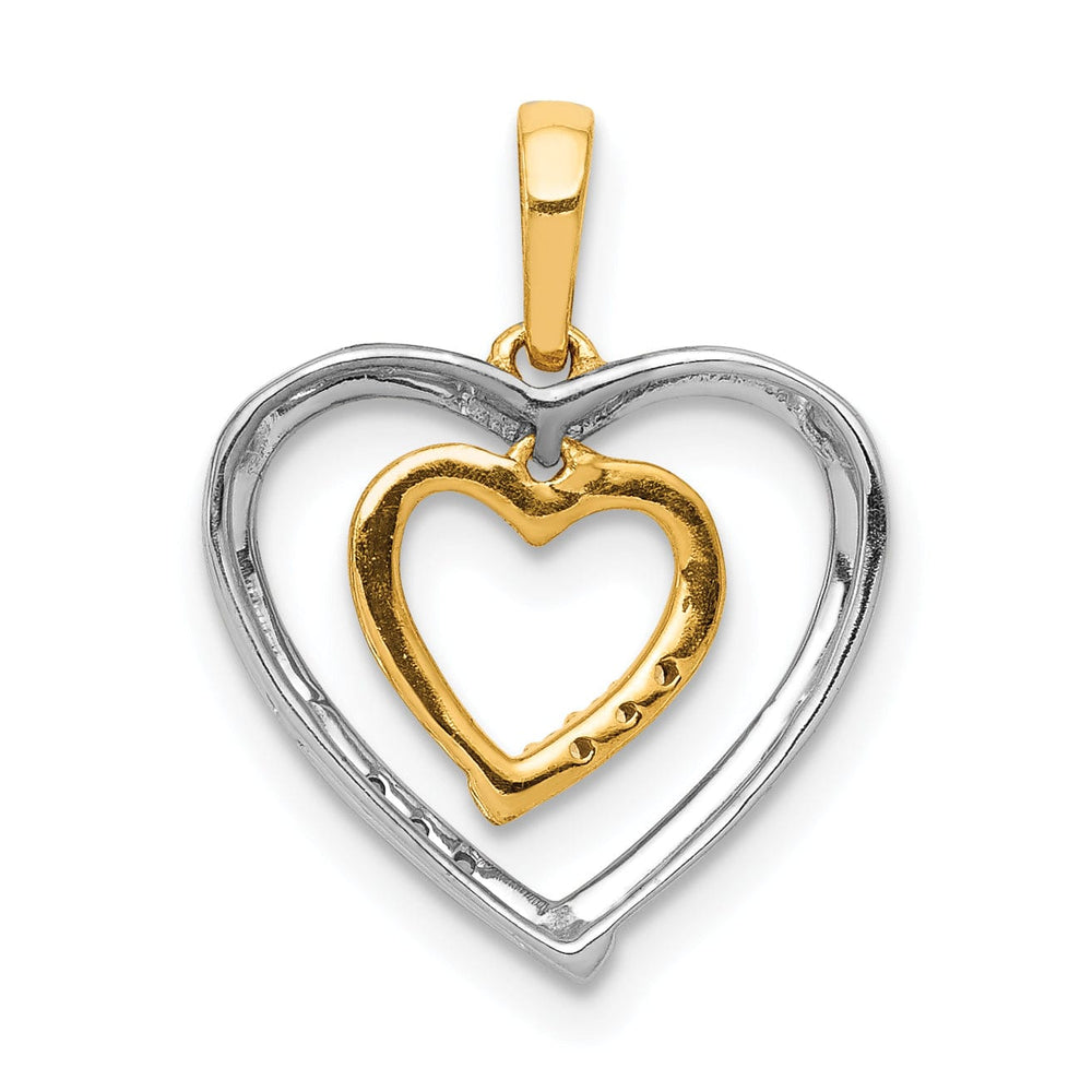 14kt White, Yellow Gold Polished Finish Open Back 0.03-CT Diamond Heart in Heart Design Charm Pendant