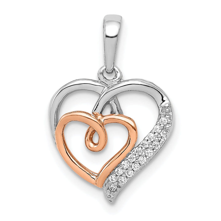 14k White, Rose Gold Polished Finish Open Back 1/20-CT Diamond Double Swirl Design Hearts Style Charm Pendant