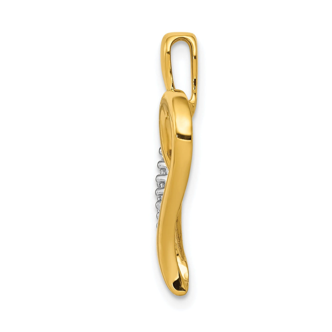 14k Yellow Gold, White Rhodium Open Back Polished Finish 0.1-CT Diamond Sleek Design Heart Charm Pendant