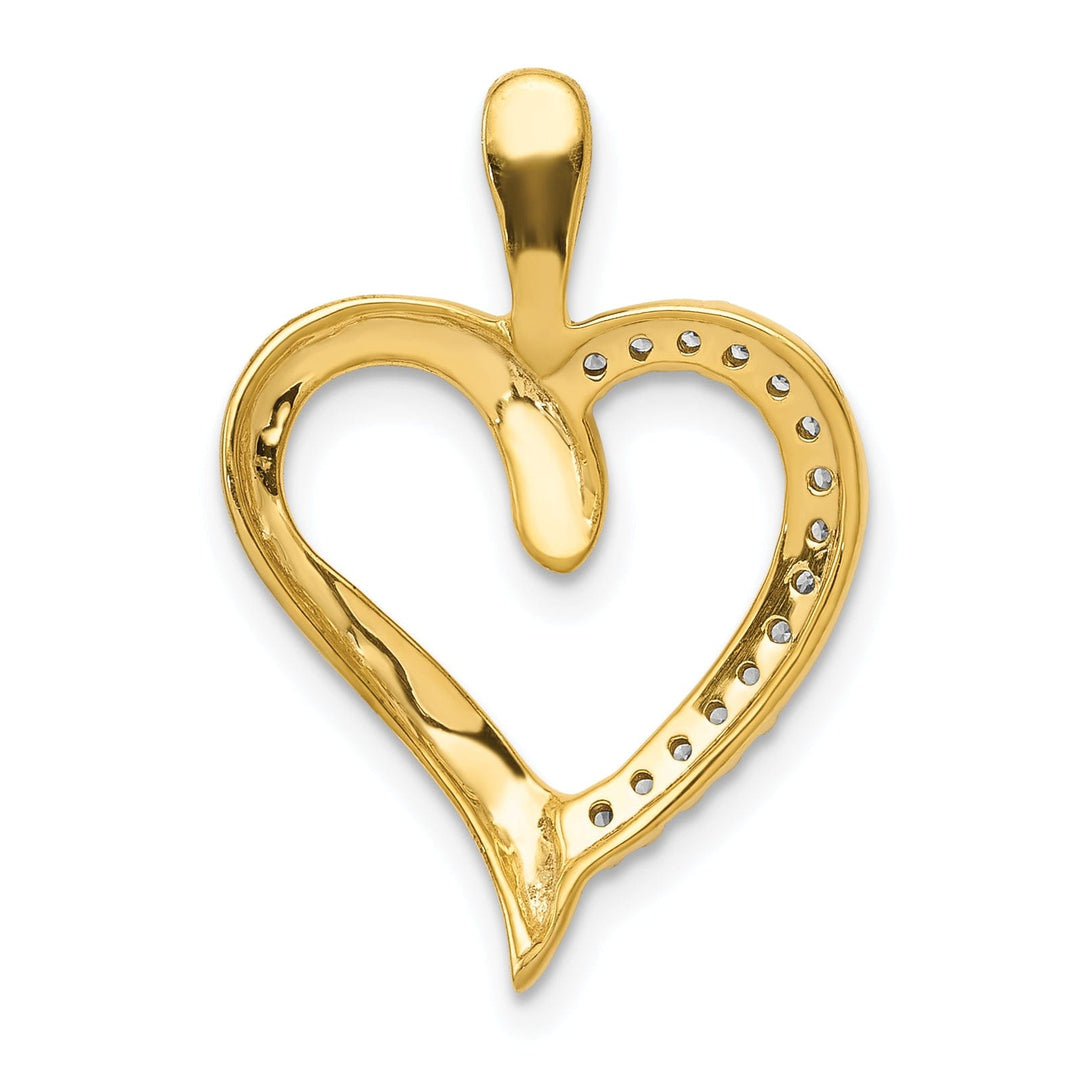 14k Yellow Gold, White Rhodium Open Back Polished Finish 0.1-CT Diamond Sleek Design Heart Charm Pendant