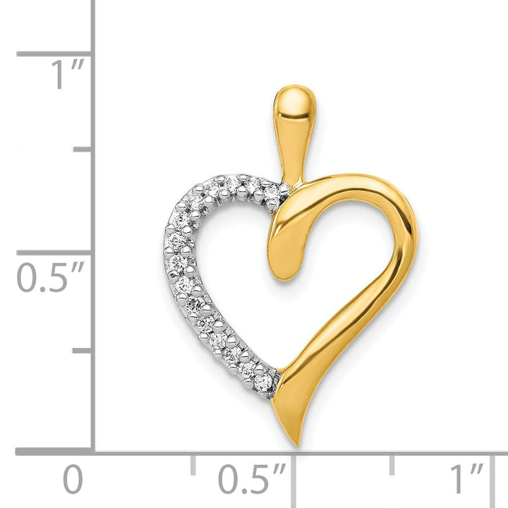 14k Yellow Gold, White Rhodium Open Back Polished Finish 0.1-CT Diamond Sleek Design Heart Charm Pendant