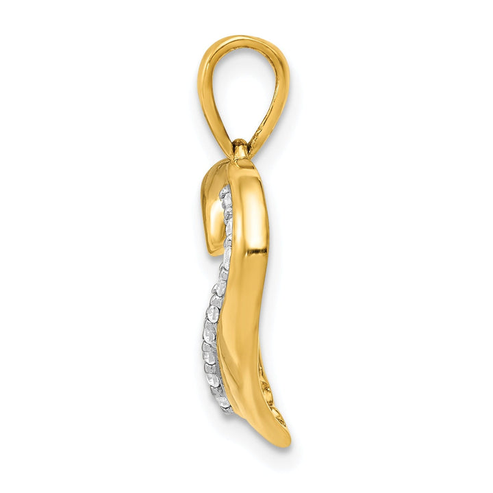 14k Yellow Gold, White Rhodium Polished Finish 0.099-CT Diamond Heart Design Charm Pendant