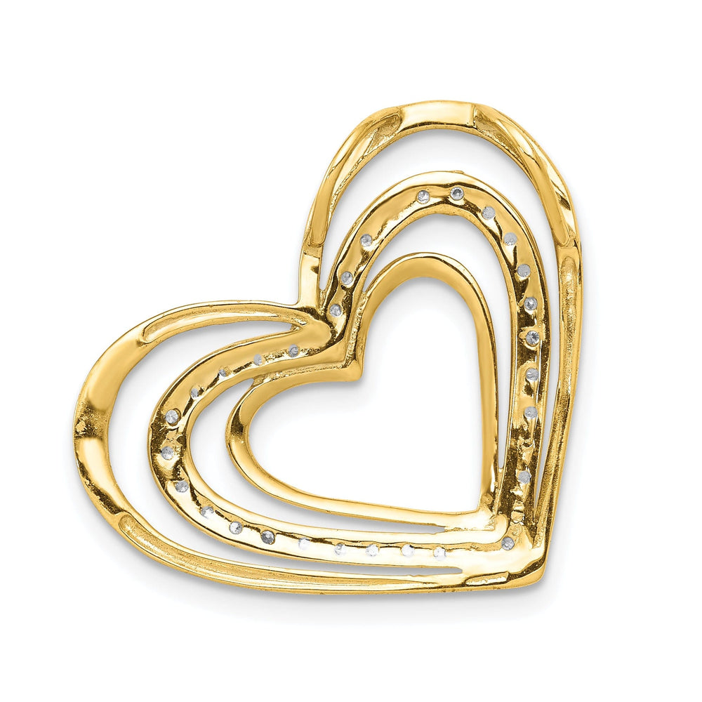 14k Yellow Gold, White Rhodium Open Back Polished Finish 0.012-CT Diamond Triple Heart in Heart Design Chain Slide will not fit Omega Chain