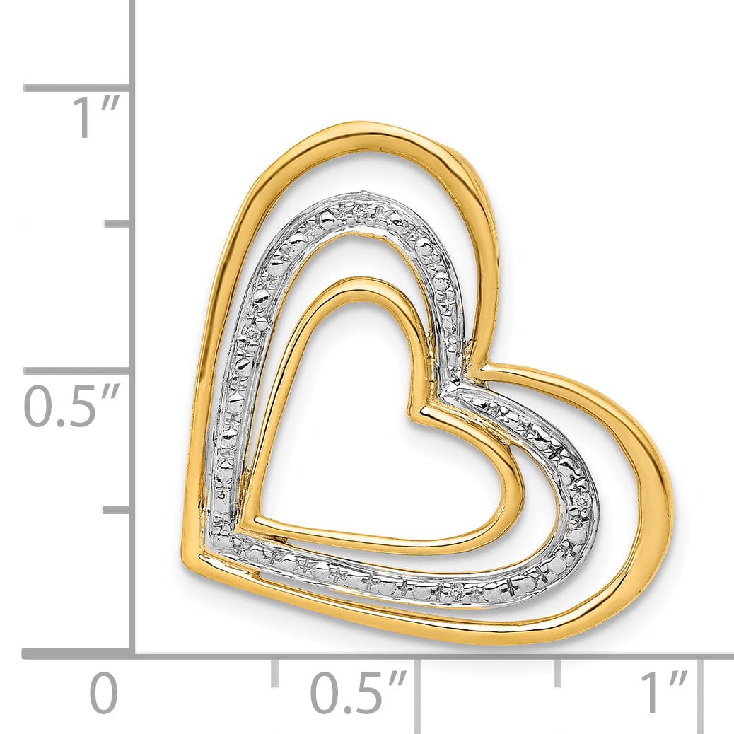 14k Yellow Gold, White Rhodium Open Back Polished Finish 0.012-CT Diamond Triple Heart in Heart Design Chain Slide will not fit Omega Chain