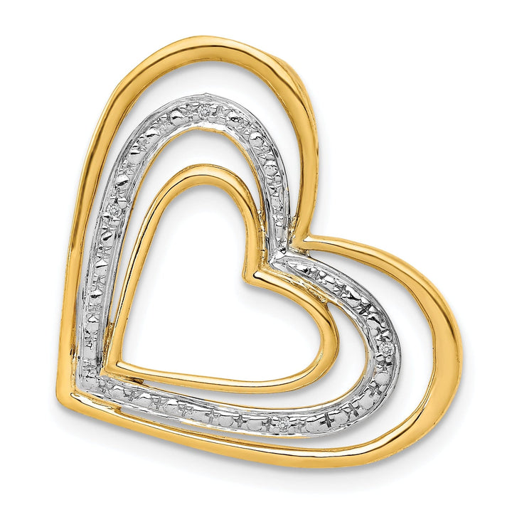 14k Yellow Gold, White Rhodium Open Back Polished Finish 0.012-CT Diamond Triple Heart in Heart Design Chain Slide will not fit Omega Chain