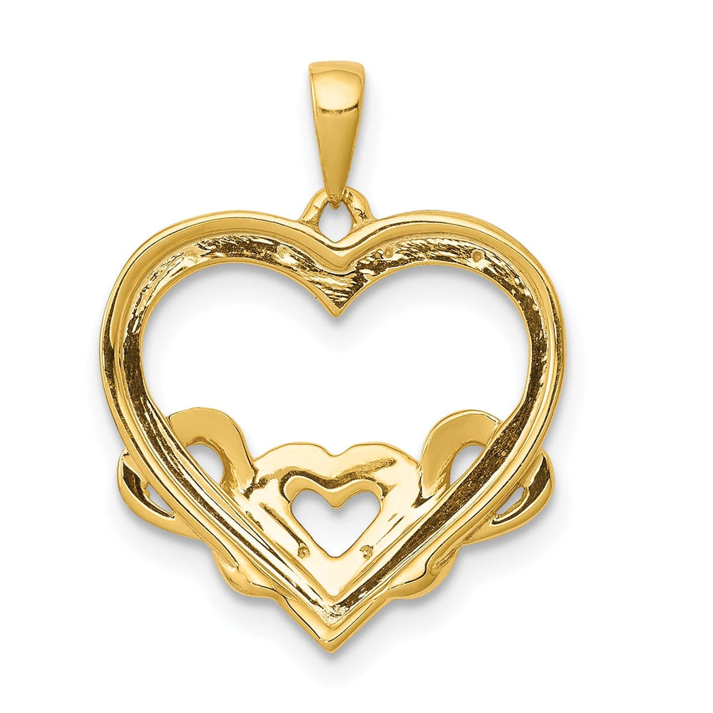 14k Yellow Gold, White Rhodium 0.028-CT Diamond Heart with Three Smaller Hearts Entwind Design Charm Pendant
