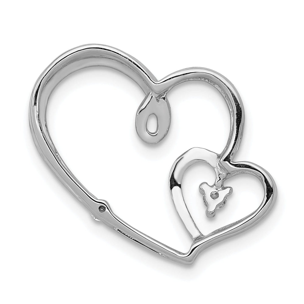 14k White Gold Polished Finish Open Back 0.035-CT Diamond Double Hearts with Loop Design Chain Slide Pendant