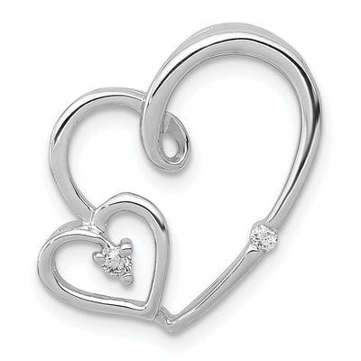14k White Gold Polished Finish Open Back 0.035-CT Diamond Double Hearts with Loop Design Chain Slide Pendant
