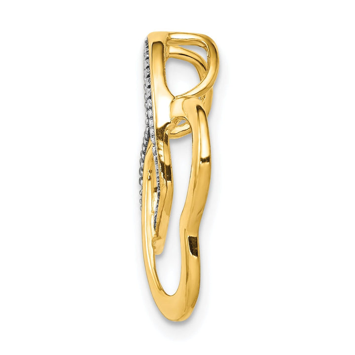 14k Yellow Gold, White Rhodium Polished Finish Concave Shape 0.01-CT Diamond Double Entwined Hearts Style Chain Slide Pendant