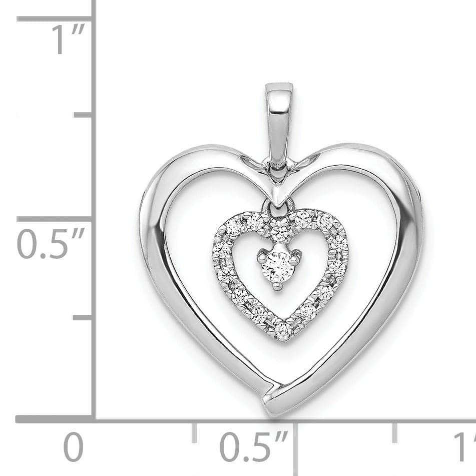 14k White Gold Polished Finish Open Back 0.1-CT Diamond Heart in Heart Dangle Design Charm Pendant