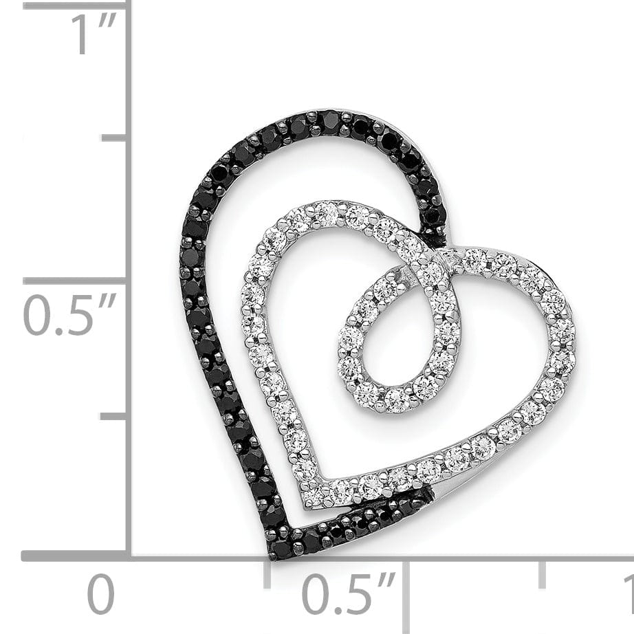 14k White Gold Polished Finish Black & White 0.404-CT Diamond Entwined Loop Design Heart Chain Slide Pendant will not fit Omega Chain