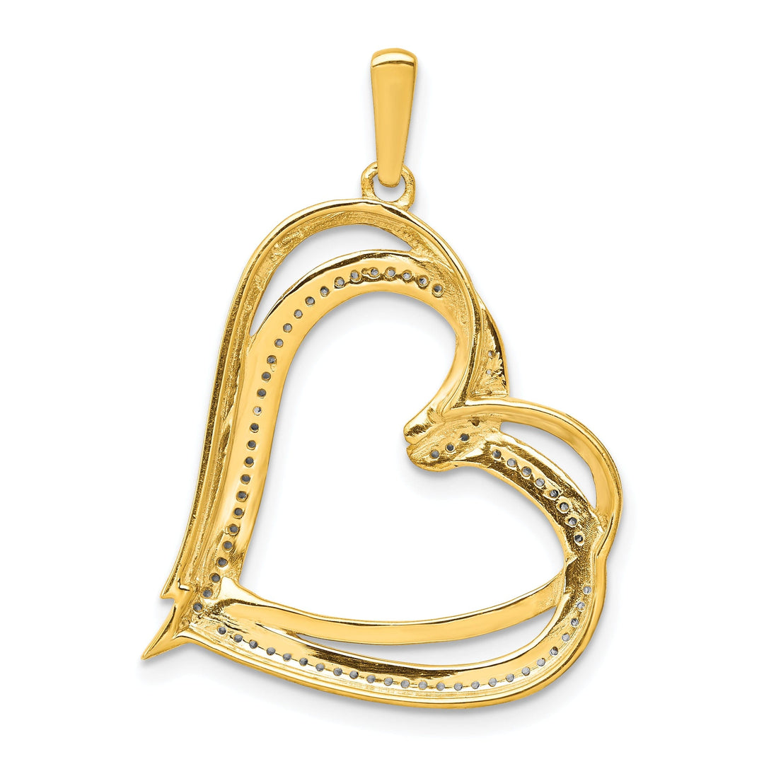 14k Yellow Gold, White Rhodium Open Back Polished Finish 0.175-CT Diamond Double Swirl Loop Heart in Heart Design Charm Pendant