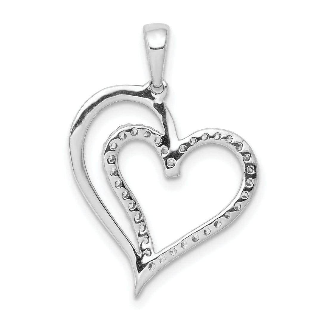 14k White Gold Polished Finish Closed Back 0.105-CT Diamond Fancy Heart Design Charm Pendant