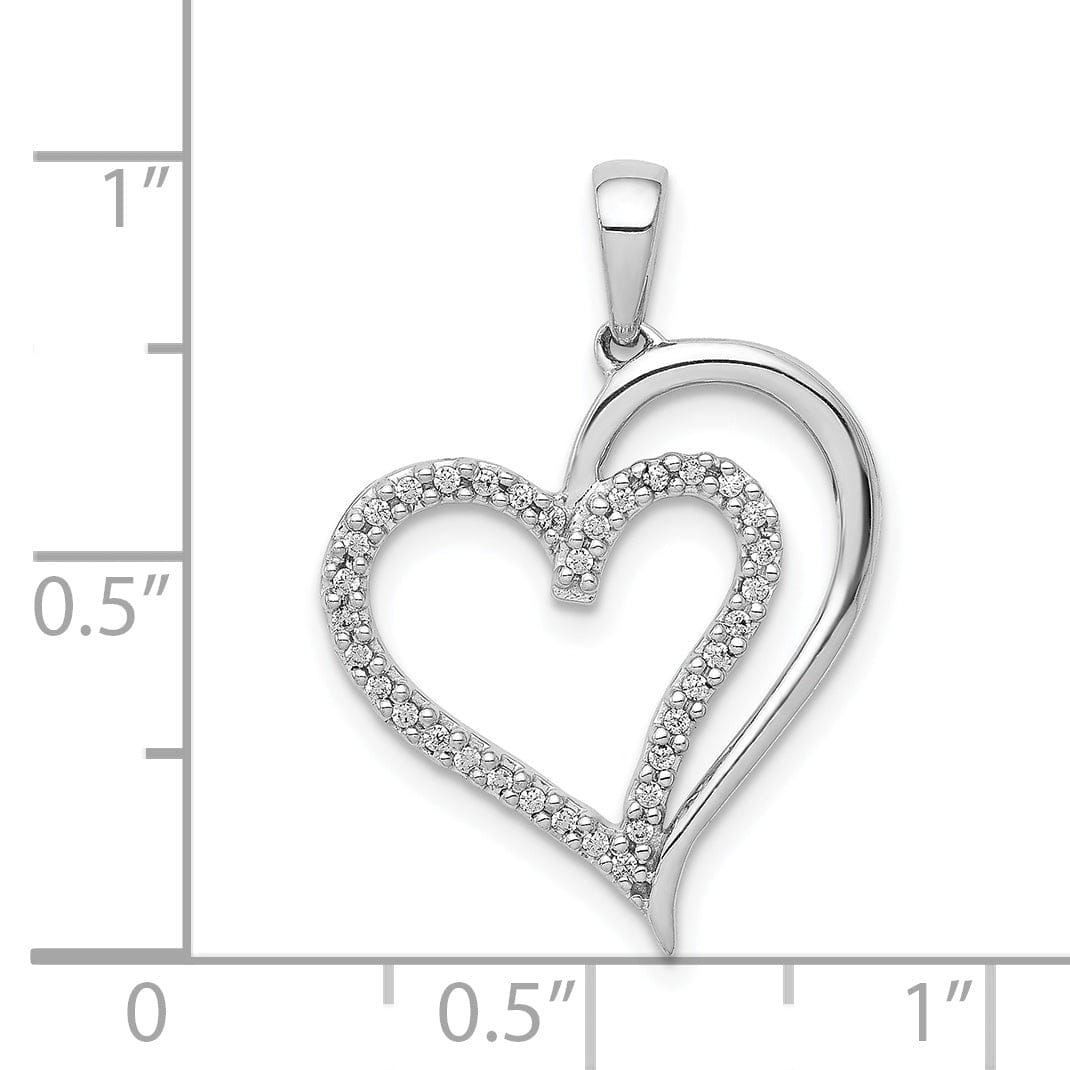 14k White Gold Polished Finish Closed Back 0.105-CT Diamond Fancy Heart Design Charm Pendant