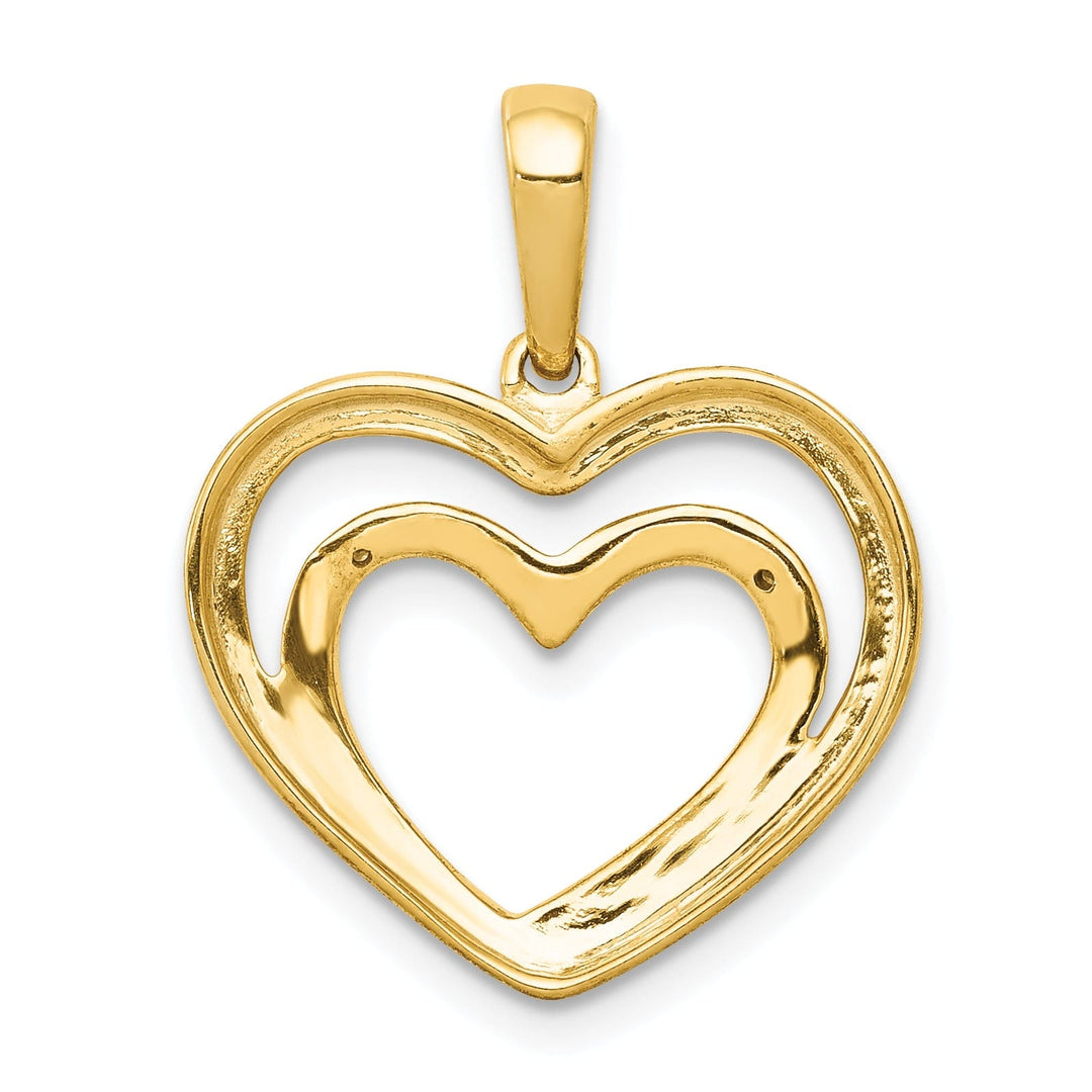 14k Yellow Gold, White Rhodium Open Back Polished Finish 0.009-CT Diamond Double Heart in Heart Swirl Design Charm Pendant