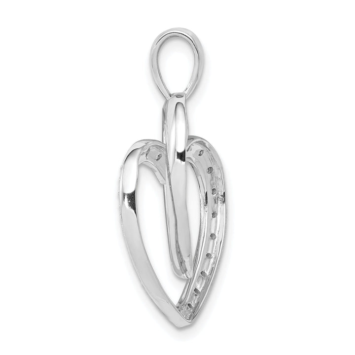 14k White Gold Open Back Polished Finish 0.101-CT Diamond Double Entwind Style Heart Design Charm Pendant