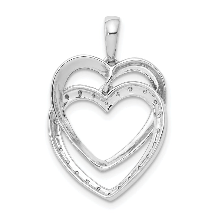 14k White Gold Open Back Polished Finish 0.101-CT Diamond Double Entwind Style Heart Design Charm Pendant