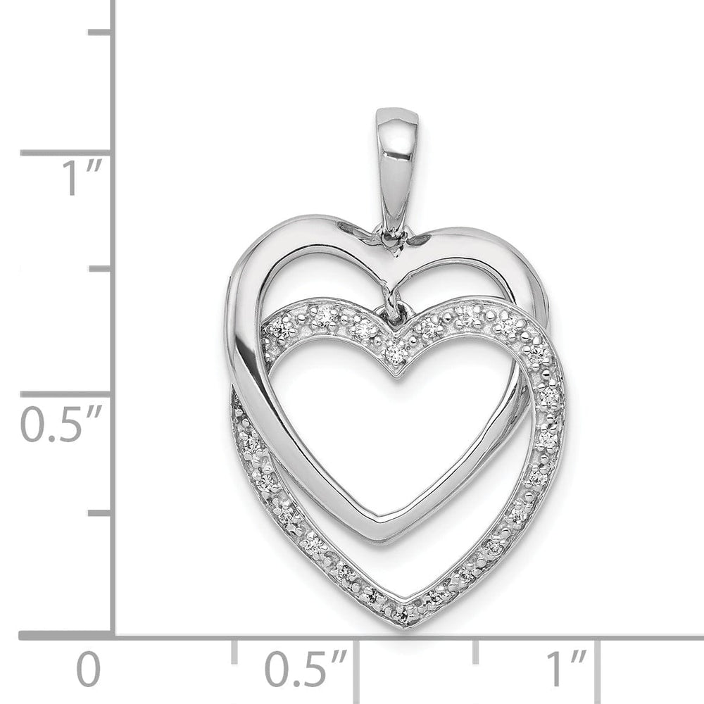 14k White Gold Open Back Polished Finish 0.101-CT Diamond Double Entwind Style Heart Design Charm Pendant