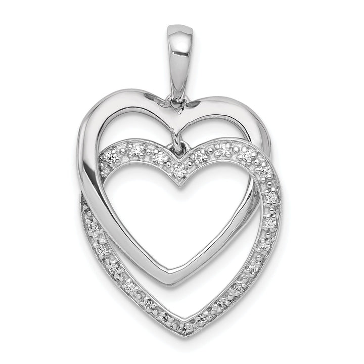 14k White Gold Open Back Polished Finish 0.101-CT Diamond Double Entwind Style Heart Design Charm Pendant