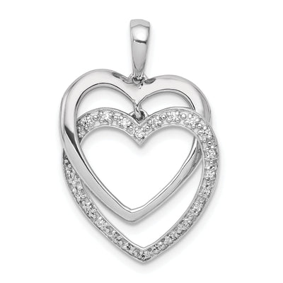 14k White Gold Open Back Polished Finish 0.101-CT Diamond Double Entwind Style Heart Design Charm Pendant