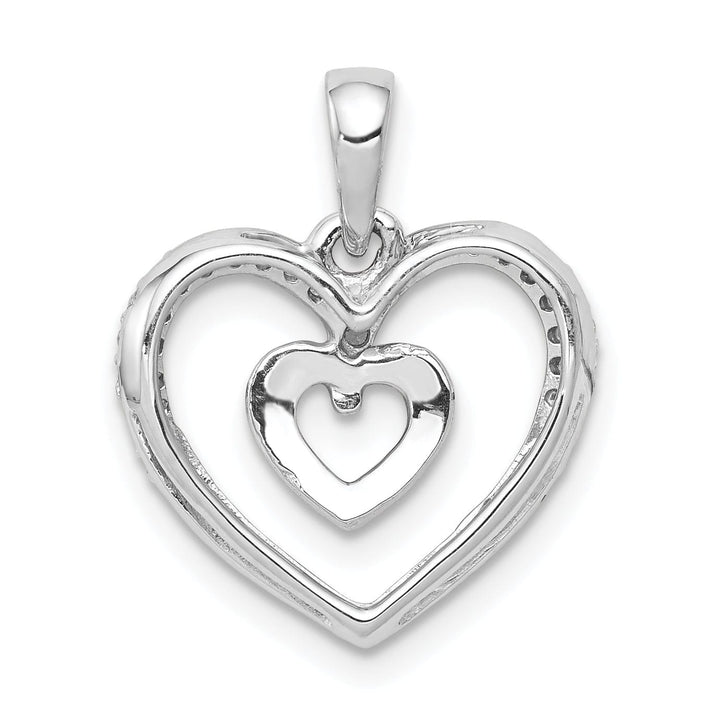 14k White Gold Polished Finish 0.11-CT Diamond Double Heart in Heart Design Charm Pendant
