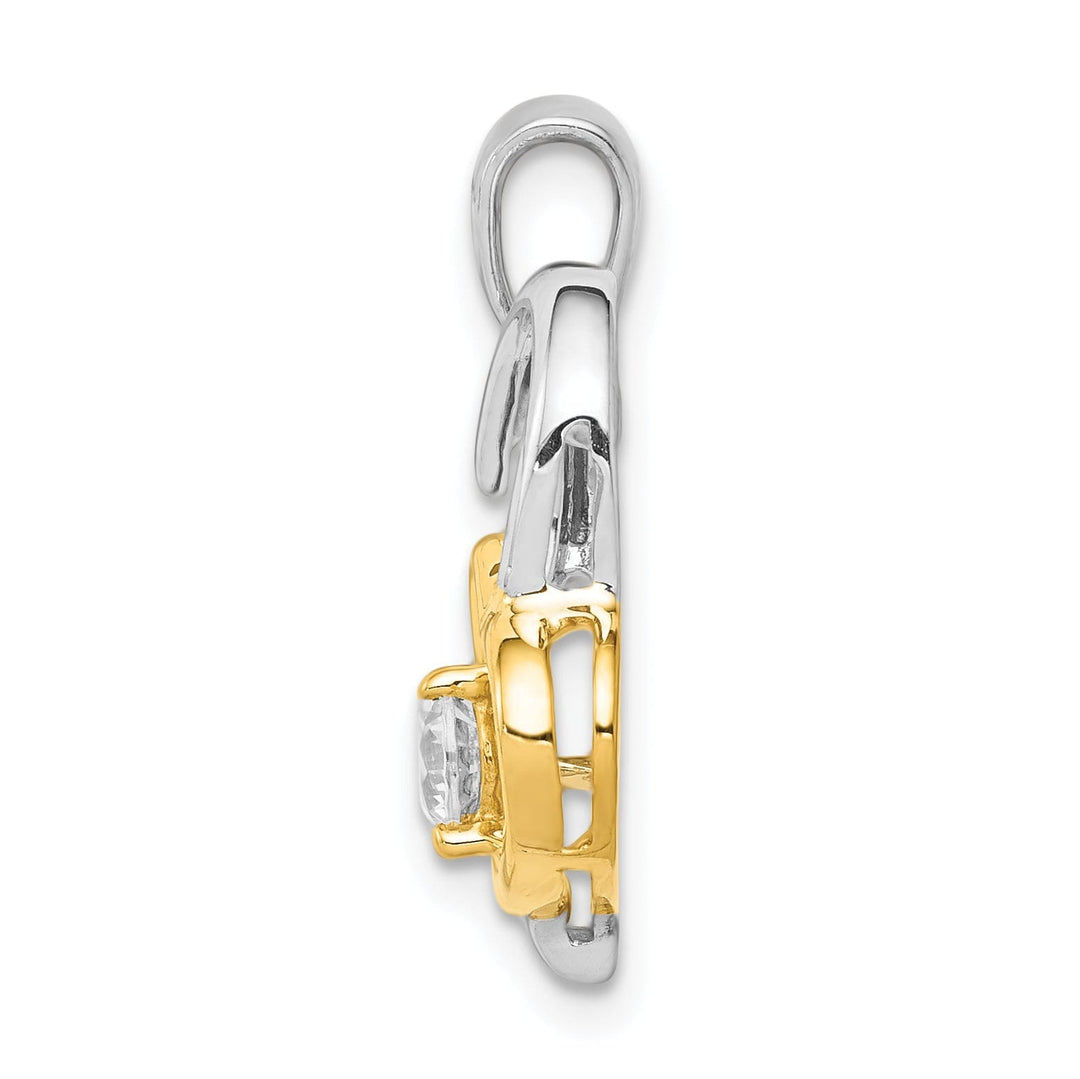 14k Two Tone Gold Polished Finish 0.2-CT Diamond Double Heart Design Charm Pendant
