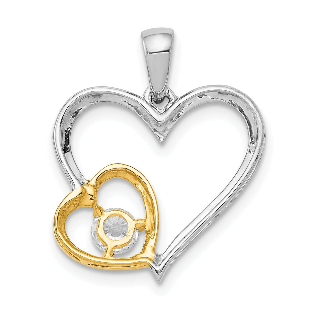 14k Two Tone Gold Polished Finish 0.2-CT Diamond Double Heart Design Charm Pendant