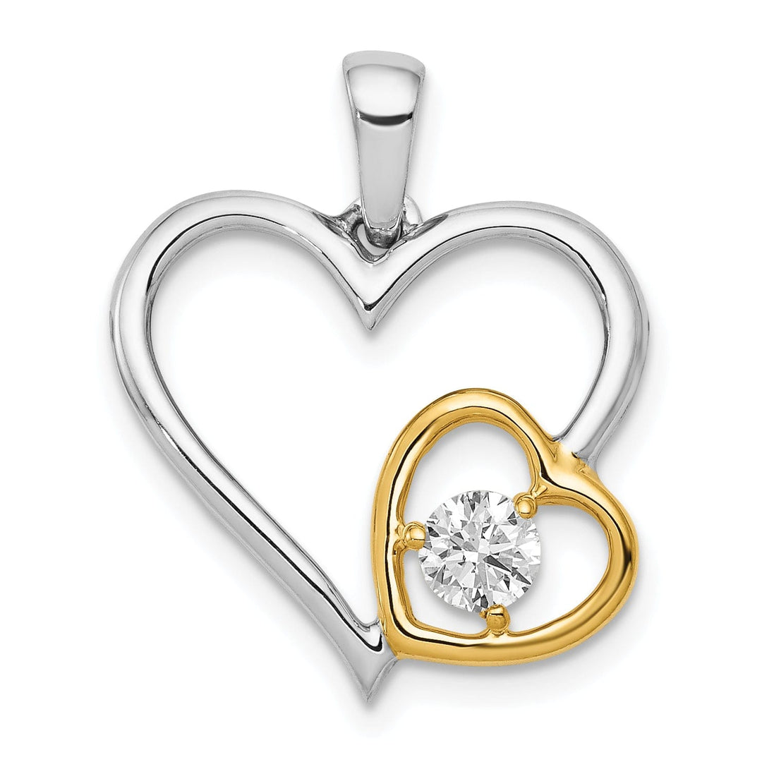 14k Two Tone Gold Polished Finish 0.2-CT Diamond Double Heart Design Charm Pendant