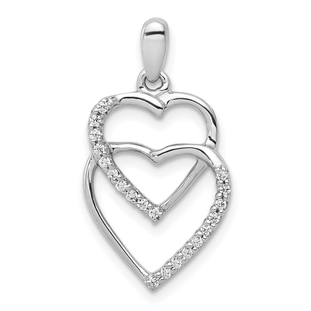 14k White Gold Polished Finish Closed Back 0.1-CT Diamond Two Entwined Hearts Design Charm Pendant