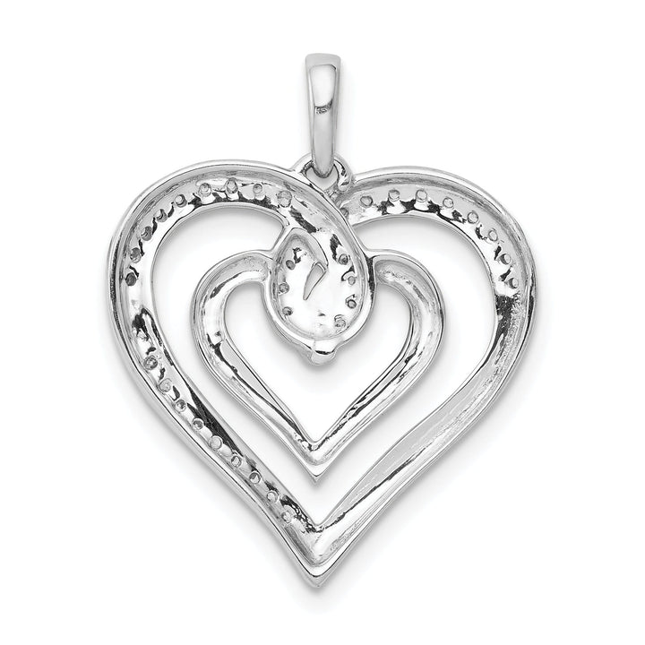 14k White Gold Open Back Polished Finish 0.16-CT Diamond Entwined Heart in Heart Loop Design Charm Pendant