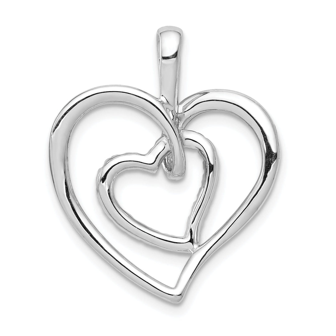 14k White Gold Polished Finish Closed Back 0.09-CT Diamond Double Heart Swirl Loop Design Charm Pendant