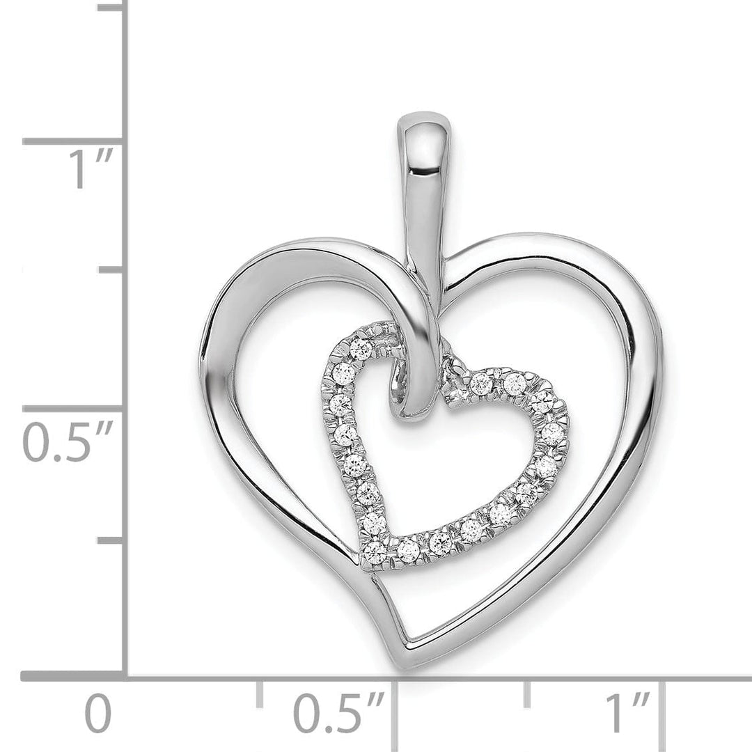 14k White Gold Polished Finish Closed Back 0.09-CT Diamond Double Heart Swirl Loop Design Charm Pendant