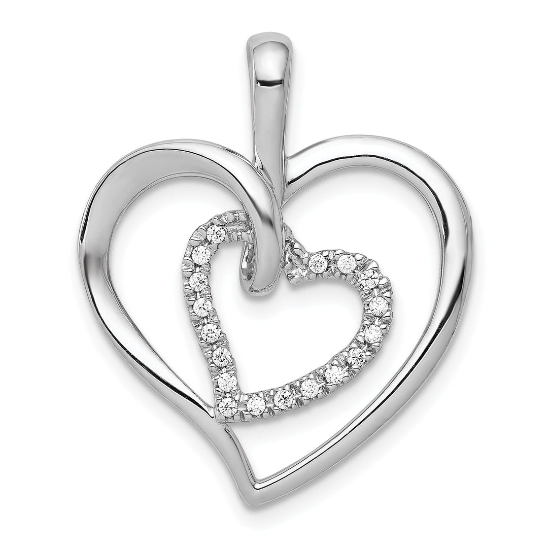 14k White Gold Polished Finish Closed Back 0.09-CT Diamond Double Heart Swirl Loop Design Charm Pendant