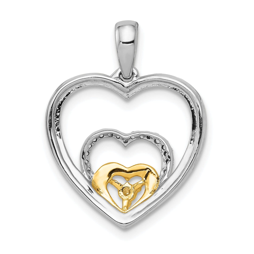 14k Two Tone Gold Polished Finish Open Back 0.081-CT Diamond Triple Heart In Hearts Design Charm Pendant