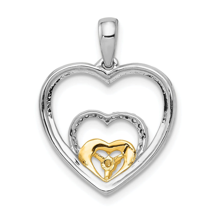 14k Two Tone Gold Polished Finish Open Back 0.081-CT Diamond Triple Heart In Hearts Design Charm Pendant