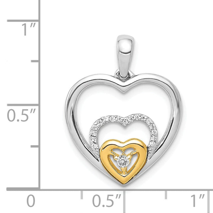 14k Two Tone Gold Polished Finish Open Back 0.081-CT Diamond Triple Heart In Hearts Design Charm Pendant