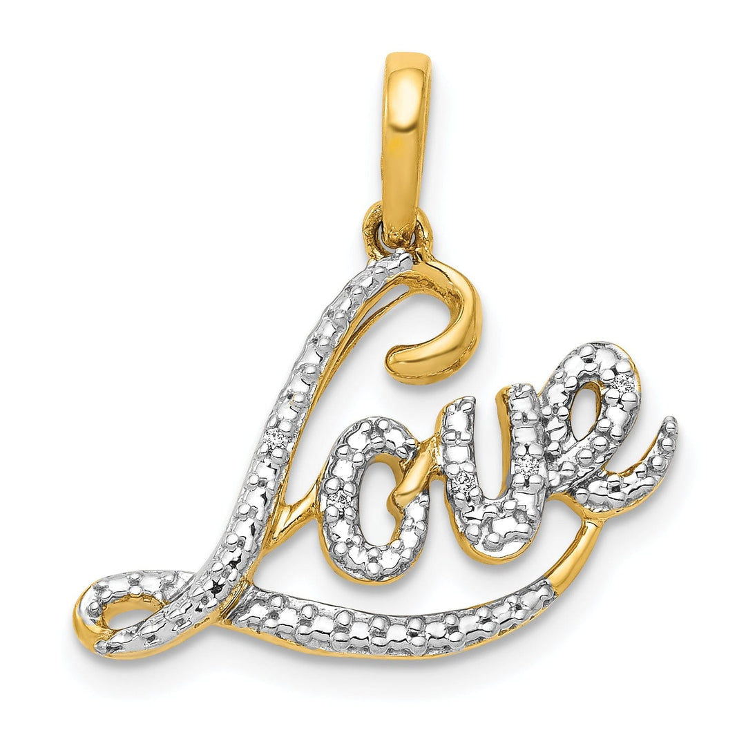14k Yellow Gold White Rhodium 0.015-CT Diamond LOVE Script Design Pendant