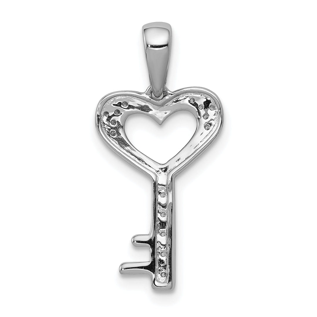 14k White Gold Rhodium 0.06-CT Diamond Heart and Key Design Pendant
