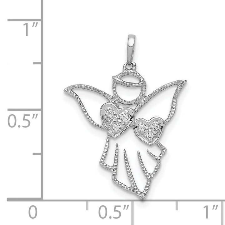 14k White Gold Polished Diamond 0.03CT Angel Holding Heart Pendant