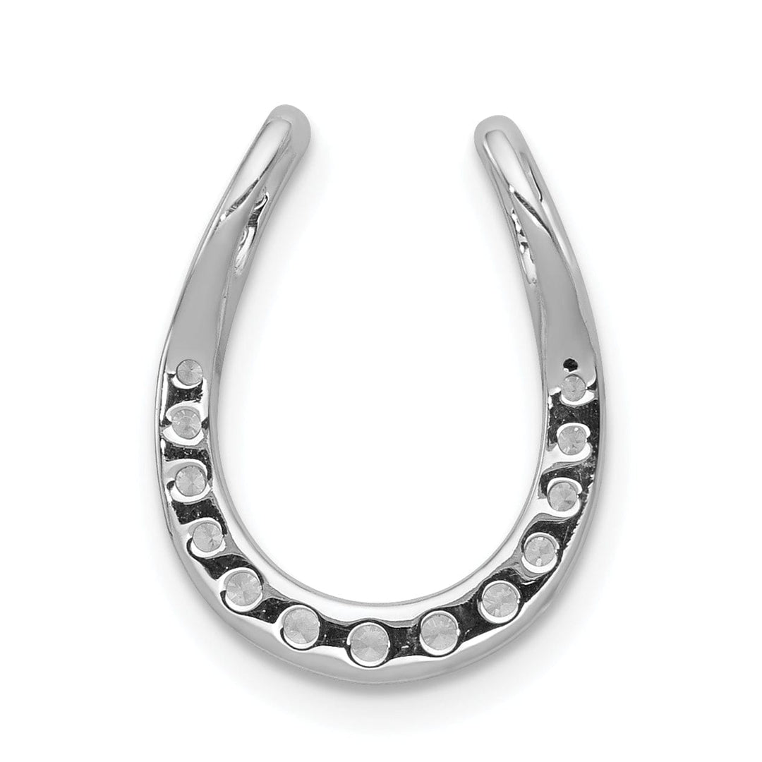 14k White Gold Rhodium Polished Finish Flat Back 1/4CT Diamond Horseshoe Chain Slide Pendant will not fit omega chain