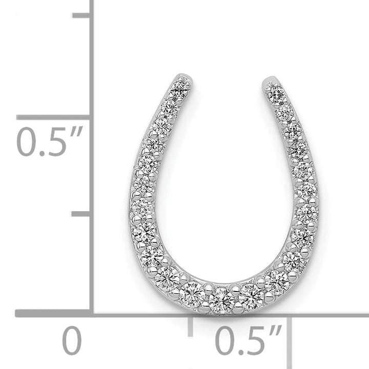 14k White Gold Rhodium Polished Finish Flat Back 1/4CT Diamond Horseshoe Chain Slide Pendant will not fit omega chain