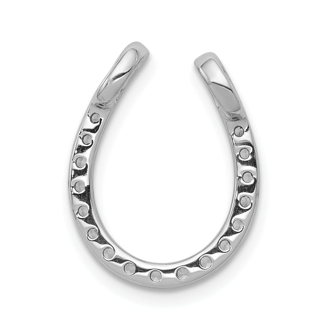 14k White Gold Rhodium Polished Finish Flat Back 1/3CT Diamond Horseshoe Chain Slide Pendant will not fit omega chain