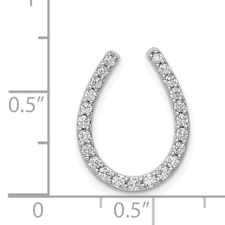 14k White Gold Rhodium Polished Finish Flat Back 1/3CT Diamond Horseshoe Chain Slide Pendant will not fit omega chain