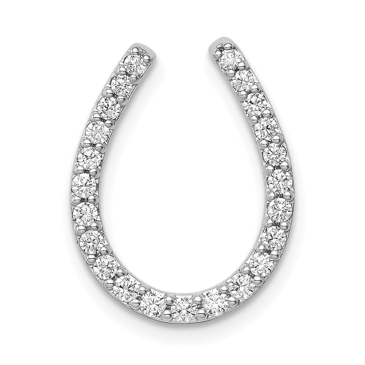 14k White Gold Rhodium Polished Finish Flat Back 1/3CT Diamond Horseshoe Chain Slide Pendant will not fit omega chain