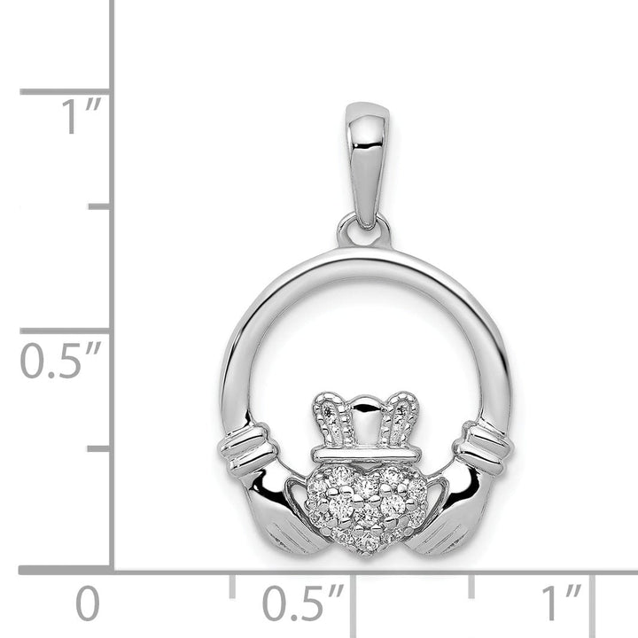14k White Gold Open Back Polished Finish 0.12CT Diamond Claddagh Circle Design Charm Pendant